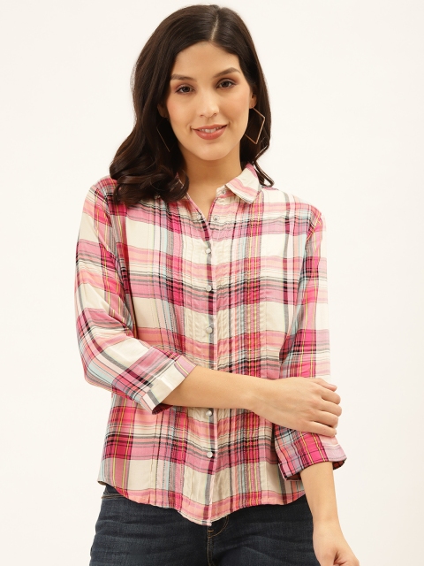 

Style Quotient Women Pink & Off-White Checked Comfort Casual Shirt