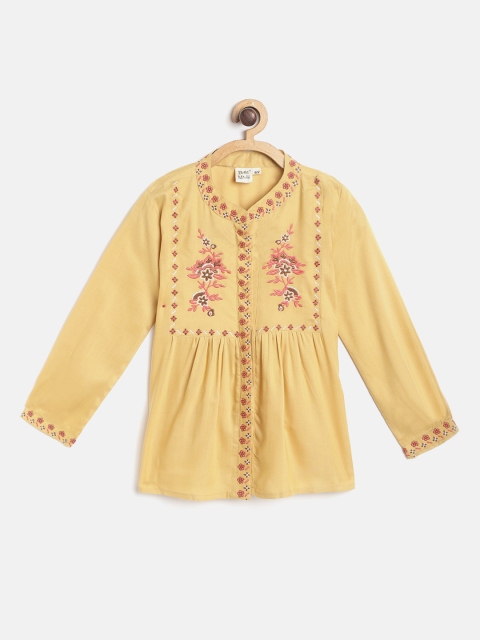 

Bella Moda Girls Beige Regular Fit Floral Embroidered Casual Shirt