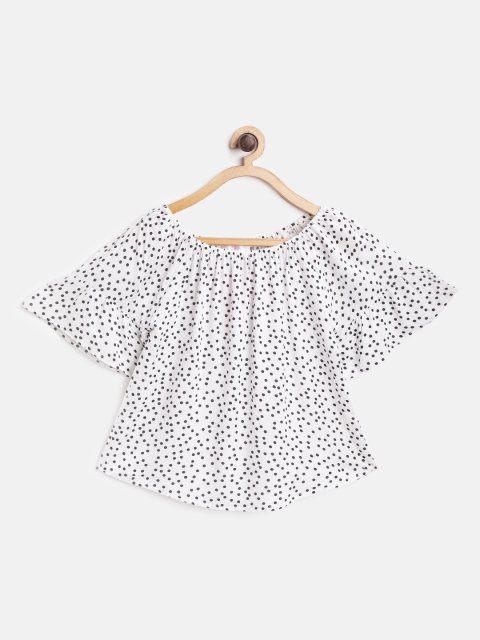 

Bella Moda Girls White & Black Polka Dots Print Bardot Top