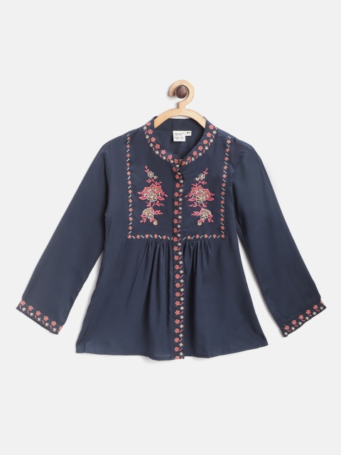 

Bella Moda Girls Navy Blue Regular Fit Floral Embroidered Casual Shirt