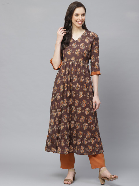 

AASI - HOUSE OF NAYO Women Brown Printed Kurta with Trousers