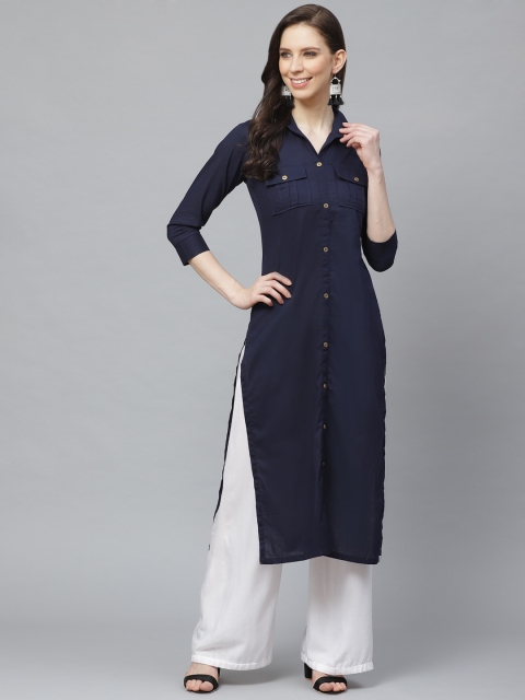 

AASI - HOUSE OF NAYO Women Navy Blue Solid Pathani Kurta