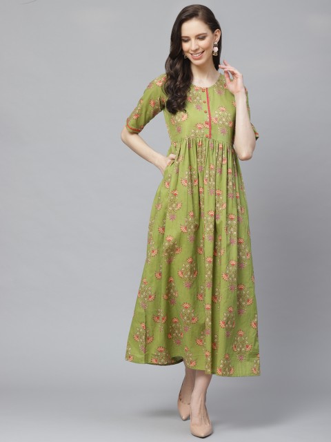 

AASI - HOUSE OF NAYO Women Green & Red Ethnic Printed Maxi Dress