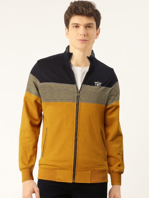 

Monte Carlo Men Mustard Yellow & Navy Blue Colourblocked Sweatshirt