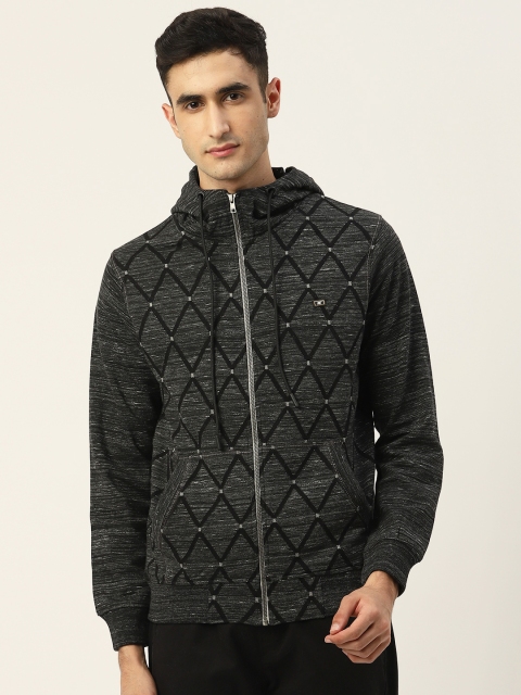 

Monte Carlo Men Black Geometric Self Design Hooded Sweatshirt