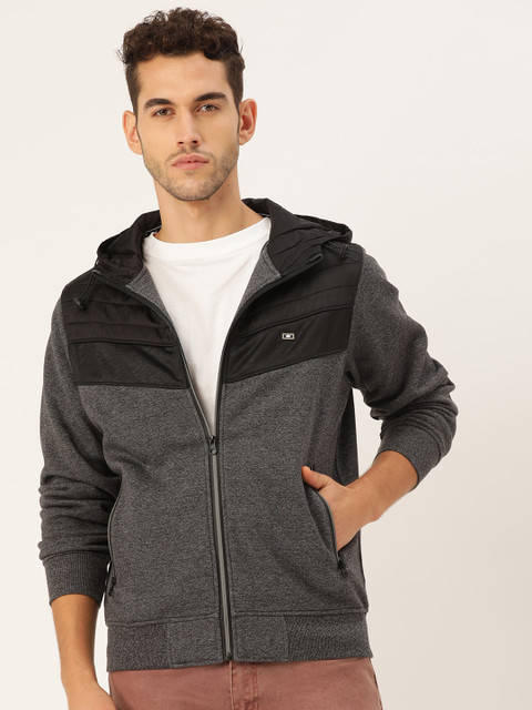 

Monte Carlo Men Charcoal Grey & Black Colourblocked Hooded Sweatshirt