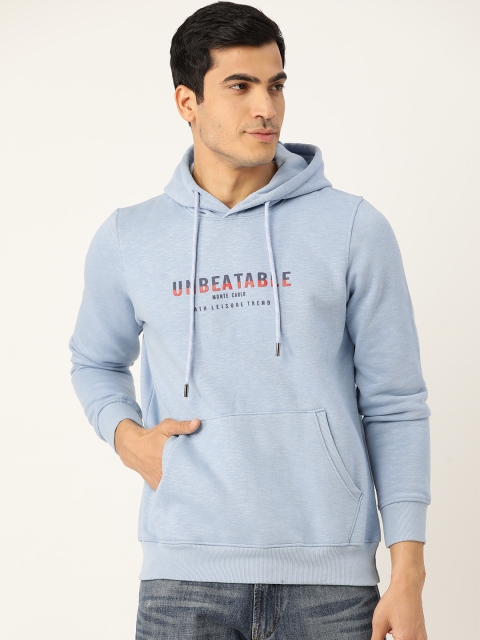 

Monte Carlo Men Blue Solid Hooded Sweatshirt with Slub Effect