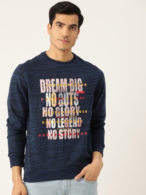 

Monte Carlo Men Navy Blue Typography Printed Sweatshirt with Slub Effect
