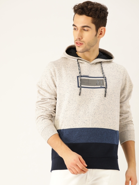 

Monte Carlo Men Cream-Coloured & Navy Blue Colourblocked Hooded Sweatshirt