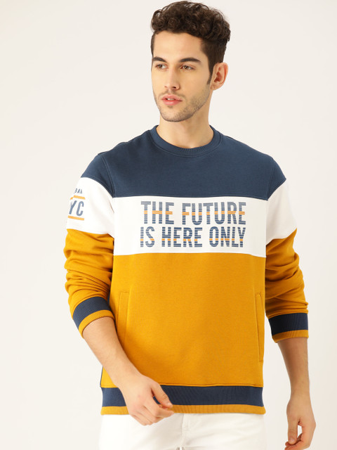 

Monte Carlo Men Mustard Yellow & Navy Blue Printed Sweatshirt