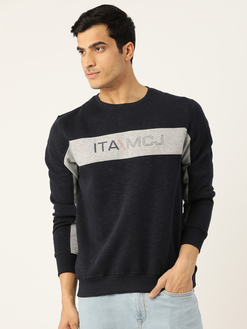 

Monte Carlo Men Navy Blue & White Striped Sweatshirt