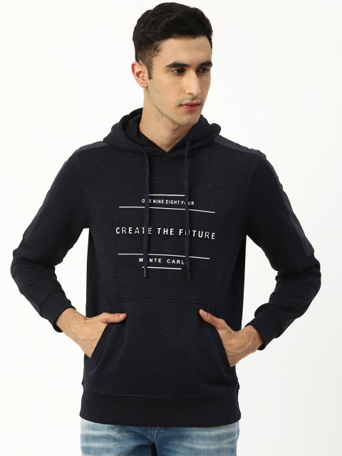 

Monte Carlo Men Navy Blue Printed Hooded Sweatshirt