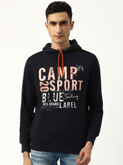 

Monte Carlo Men Navy Blue Printed Hooded Sweatshirt