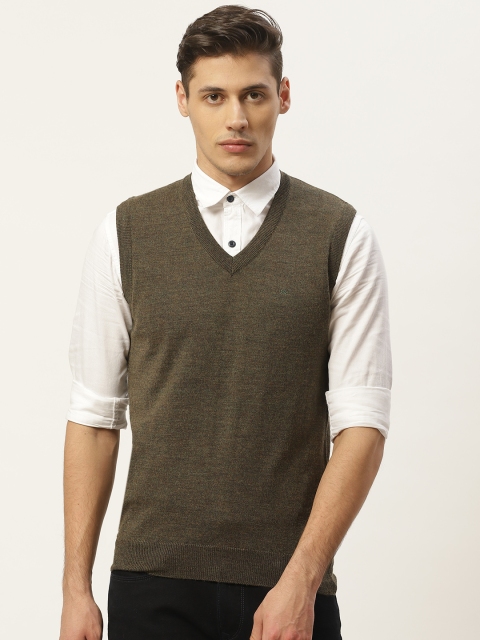 

Monte Carlo Men Olive Green Solid Sweater Vest
