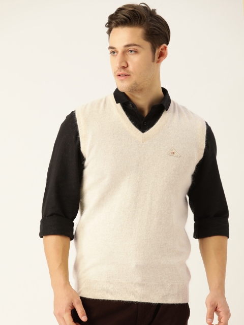 

Monte Carlo Men Beige Solid Fuzzy Sweater Vest