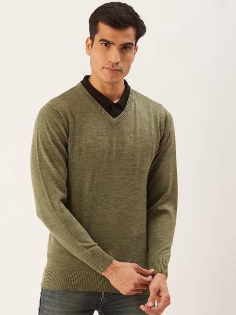 

Monte Carlo Men Olive Green Solid Pullover