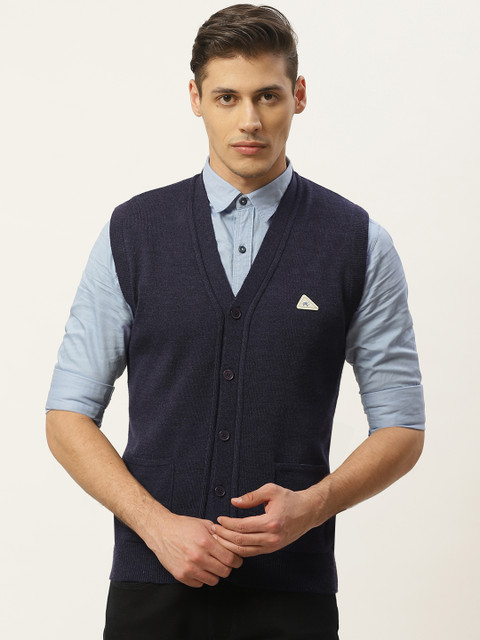 

Monte Carlo Men Navy Blue Woollen Solid Cardigan