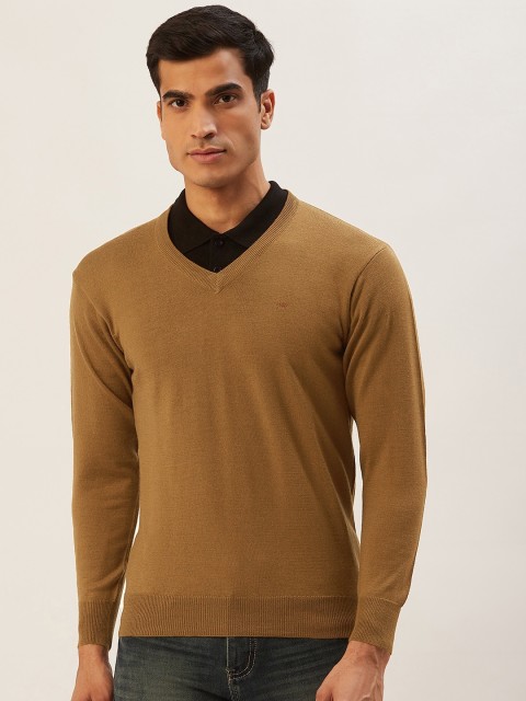 

Monte Carlo Men Mustard Brown Woollen Solid Pullover Sweater