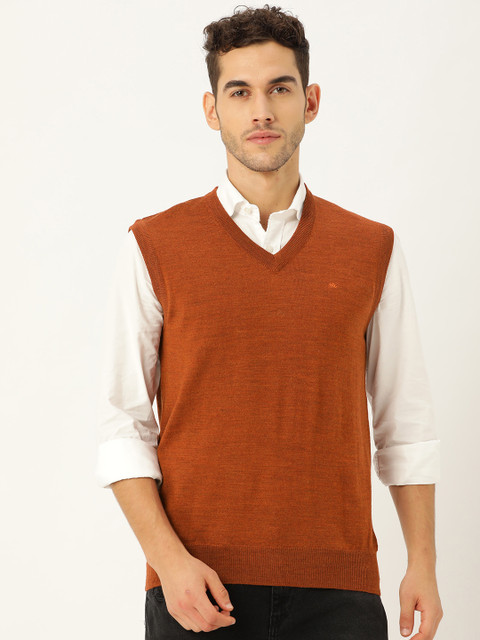 

Monte Carlo Men Rust Brown Woollen Solid Sweater Vest