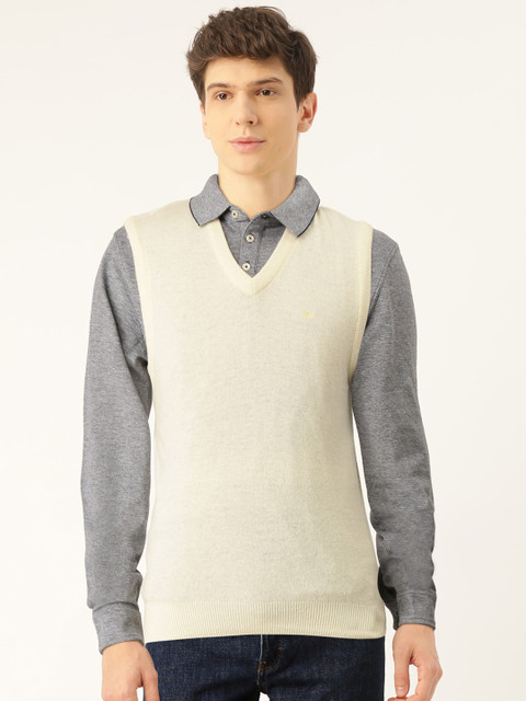 

Monte Carlo Men Off-White Solid Sweater Vest