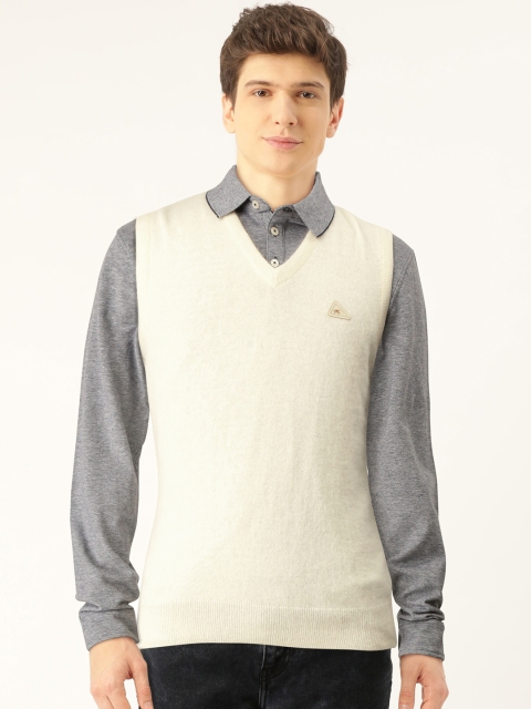 

Monte Carlo Men Off-White Solid Sweater Vest
