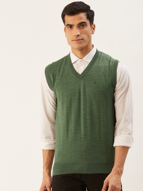 

Monte Carlo Men Olive Green Solid Woollen Sweater Vest