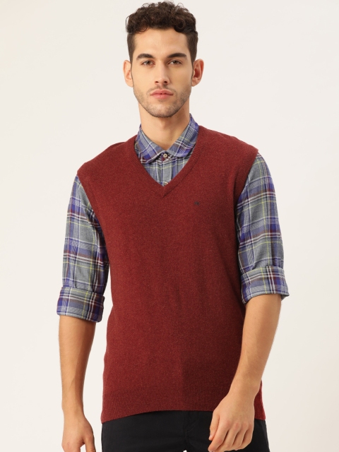 

Monte Carlo Men Rust Red Solid Sweater Vest