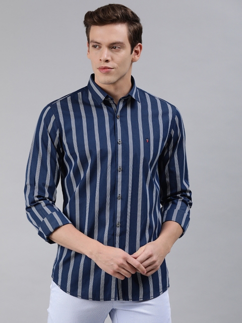 

Louis Philippe Sport Men Navy Blue & White Super Slim Fit Striped Casual Shirt