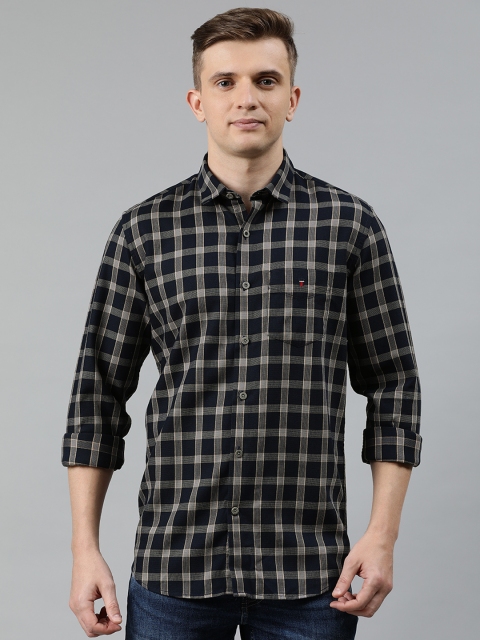 

Louis Philippe Sport Men Navy Blue & Off-White Super Slim Fit Checked Casual Shirt