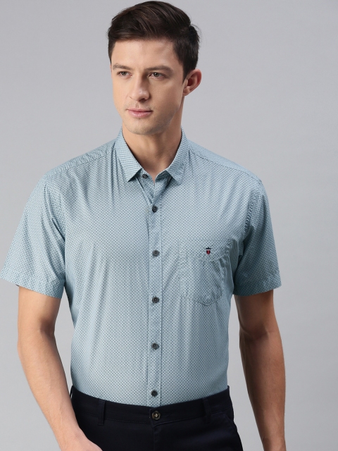 

Louis Philippe Sport Men Teal Green & White Slim Fit Printed Formal Shirt