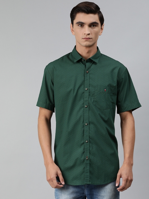 

Louis Philippe Sport Men Green & Black Slim Fit Micro Ditsy Printed Longline Casual Shirt