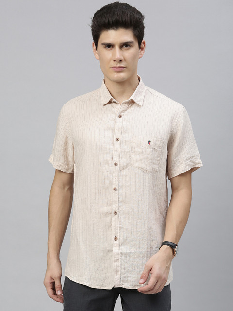 

Louis Philippe Sport Men Beige & Brown Slim Fit Striped Linen Casual Shirt