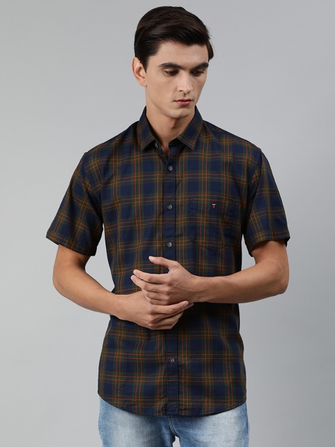 

Louis Philippe Sport Men Navy Blue & Green Slim Fit Checked Casual Shirt