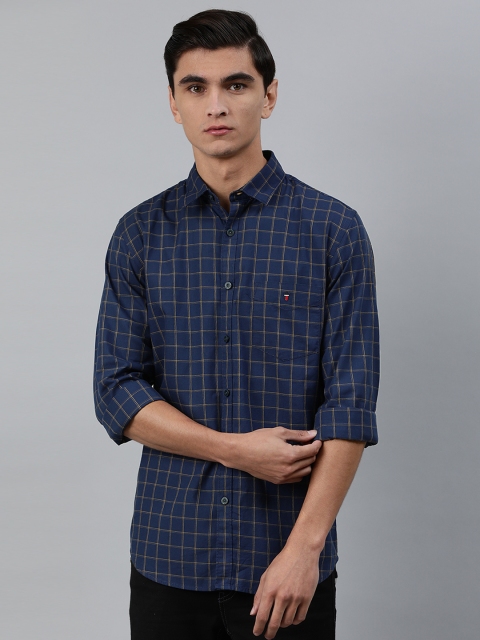 

Louis Philippe Sport Men Navy Blue & Brown Super Slim Fit Checked Casual Shirt