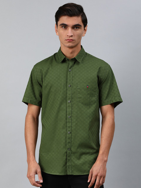 

Louis Philippe Sport Men Olive Green Slim Fit Self Checked Casual Shirt