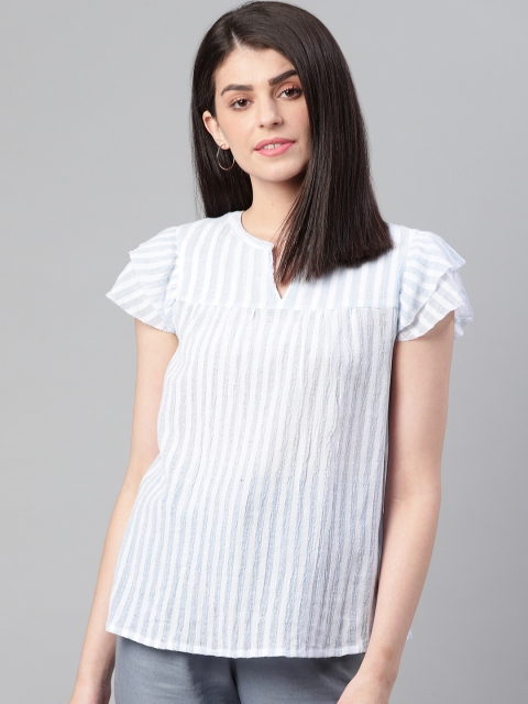

Marks & Spencer Women Blue & White Striped Top