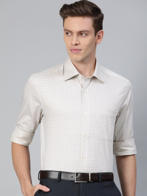 

Louis Philippe Men Beige & Blue Regular Fit Checked Formal Shirt