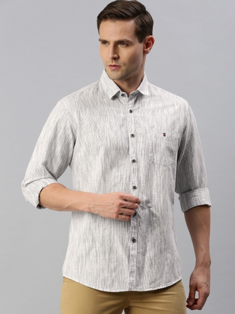 

Louis Philippe Sport Men Grey Slim Fit Striped Cotton Linen Casual Shirt