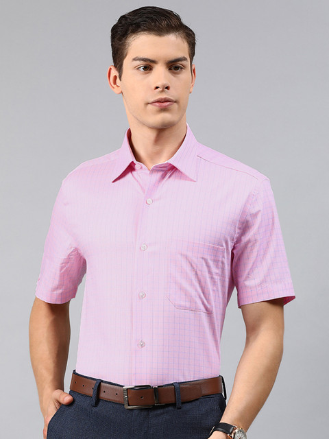 

Louis Philippe Men Pink & Blue Regular Fit Checked Formal Shirt
