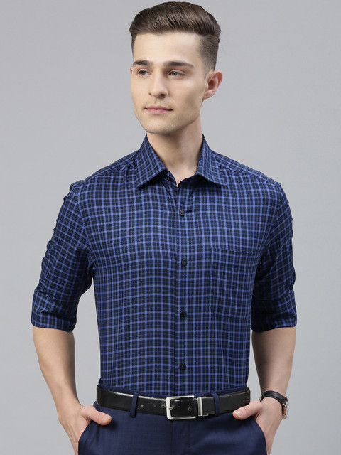 

Louis Philippe Men Blue Classic Fit Checked Formal Shirt