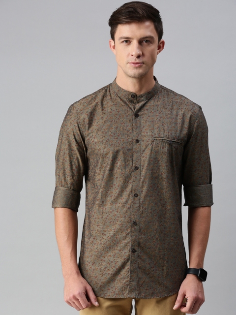 

Louis Philippe Sport Men Khaki & Rust Red Super Slim Fit Floral Printed Casual Shirt