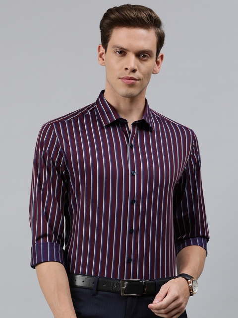 

Louis Philippe Men Maroon & Navy Blue Slim Fit Striped Formal Shirt