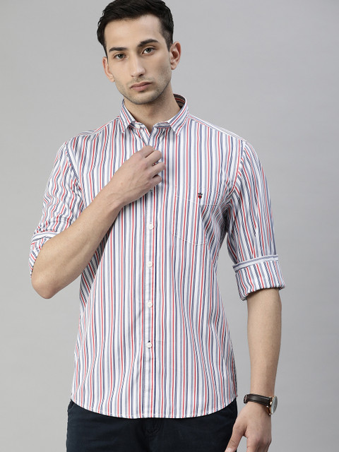 

Louis Philippe Sport Men White & Red Super Slim Fit Striped Casual Shirt