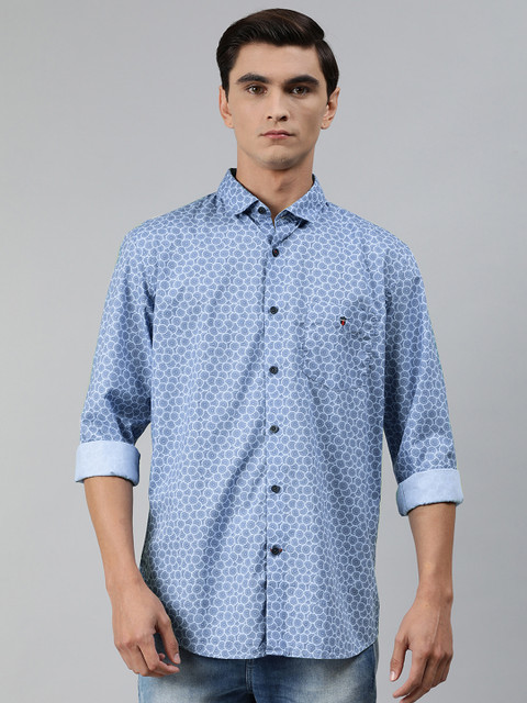 

Louis Philippe Sport Men Blue Super Slim Fit Conversational Printed Longline Casual Shirt