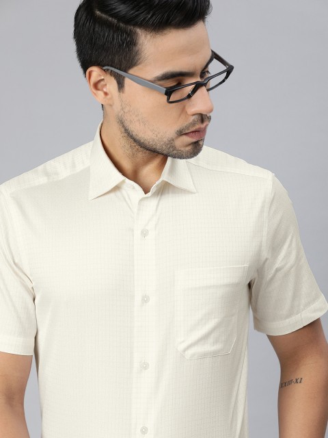 

Louis Philippe Men Cream-Coloured Regular Fit Checked Formal Shirt