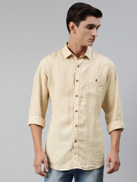 

Louis Philippe Sport Men Off-White & Brown Slim Fit Striped Casual Linen Shirt