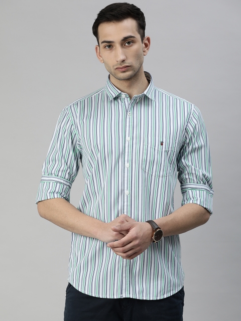 

Louis Philippe Sport Men White & Green Super Slim Fit Striped Casual Shirt