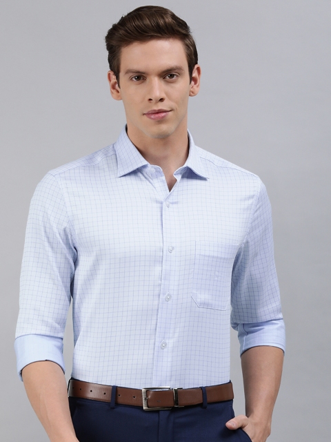 

Louis Philippe Permapress Men White & Blue Classic Regular Fit Checked Formal Shirt