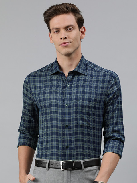 

Louis Philippe Men Navy Blue & White Classic Fit Checked Formal Shirt