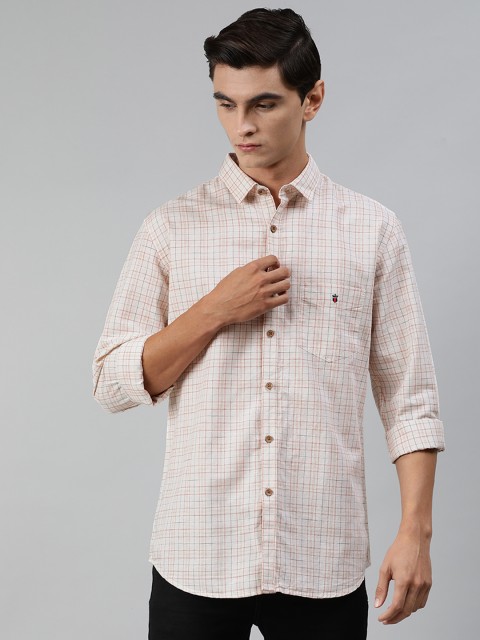 

Louis Philippe Sport Men Off-White & Pink Super Slim Fit Checked Cotton Linen Casual Shirt